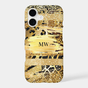 Safari animal skin pattern shimmer glitter initial