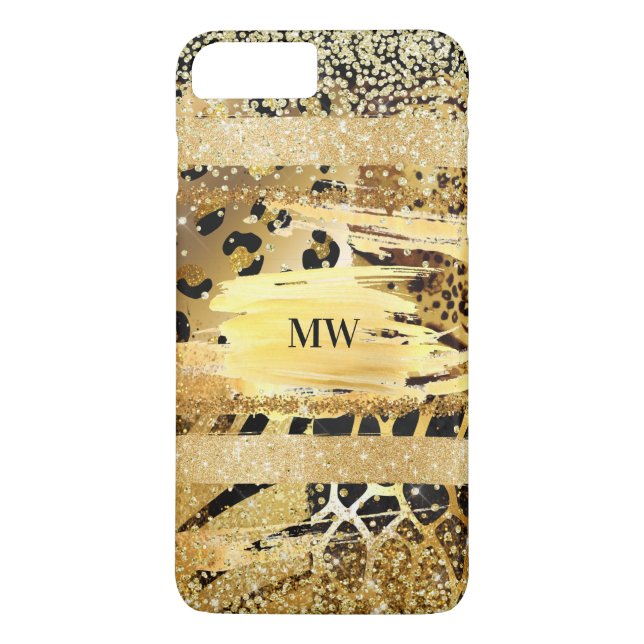 Safari animal skin pattern shimmer glitter initial Case-Mate iPhone case (Back)