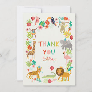 Safari Animal Thank You, Colourful fun Jungle Them You Card