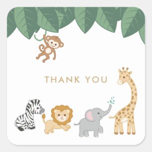 Safari animal thank you  square sticker