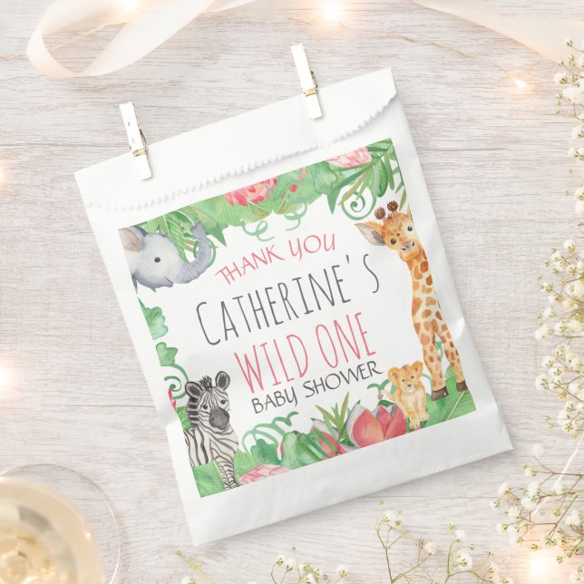 Safari Animal Topical Floral Baby Shower Thank You Favour Bags (Clipped)