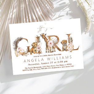 Safari Animal Tropical Floral Girl Baby Shower Invitation