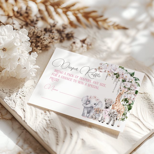 Safari Animal Tropical Flower Diaper Baby Shower Enclosure Card (Creator Uploaded)