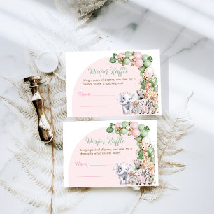 Safari Animal Tropical Green Pink Baby Girl Shower Enclosure Card
