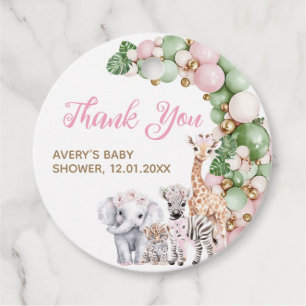 Safari Animal Tropical Green Pink Baby Girl Shower Favour Tags
