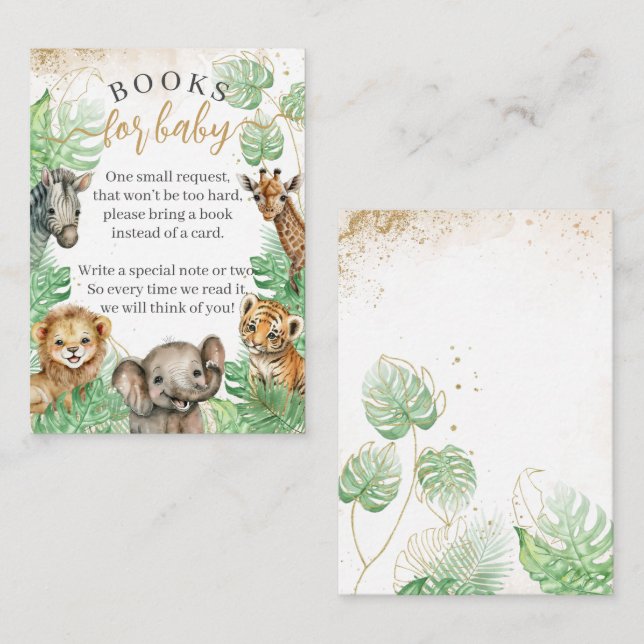 Safari animal Tropical greenery Baby Shower books Enclosure Card (Front/Back)