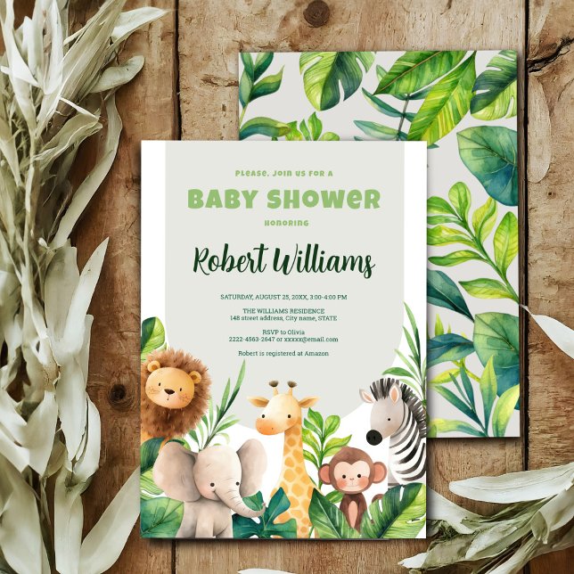 Safari animal watercolor baby shower invitation (African safari-themed baby shower invitation! Featuring charming jungle animals 🌿🦒✨)
