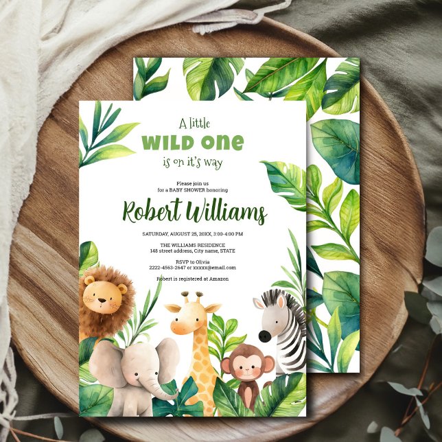 Safari animal watercolor baby shower invitation (Celebrate your little one’s arrival with this adorable African safari-themed baby shower invitation!)