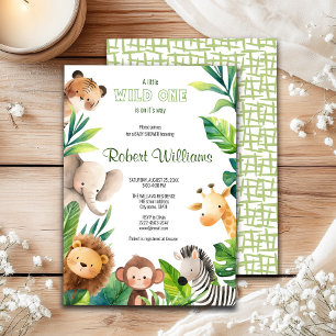 Safari animal watercolor baby shower invitation