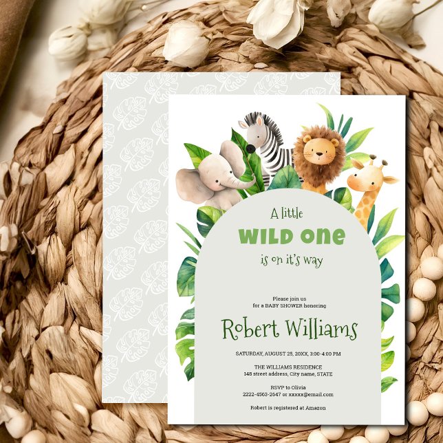 Safari animal watercolor baby shower invitation (Safari African animals jungle tropical baby shower invitation gender neutral )