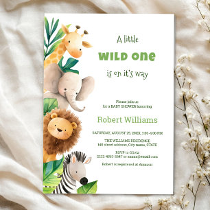 Safari animal watercolor baby shower invitation