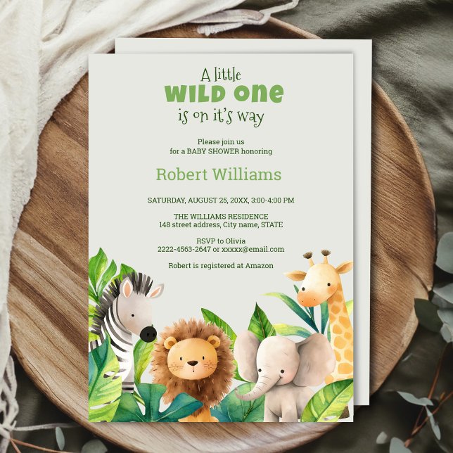 Safari animal watercolor baby shower invitation (Safari wild one baby shower invitation )
