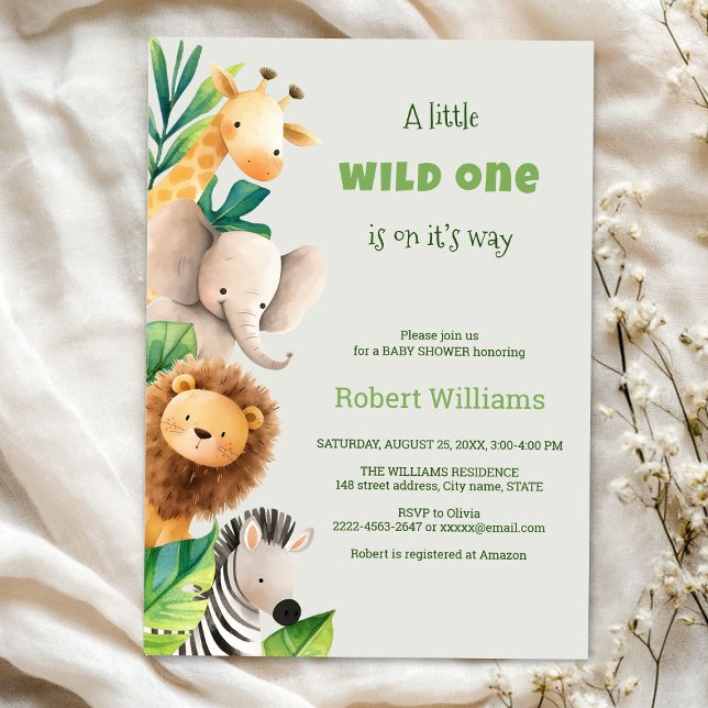 Safari animal watercolor baby shower invitation (Safari wild one baby shower invitation )