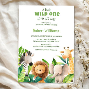 Safari animal watercolor baby shower invitation