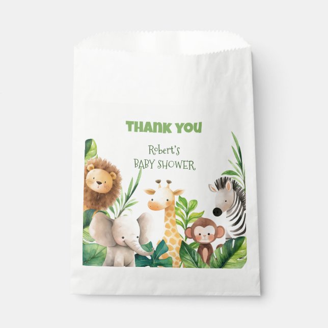 Safari animal watercolor baby shower invitation favour bags (Front)