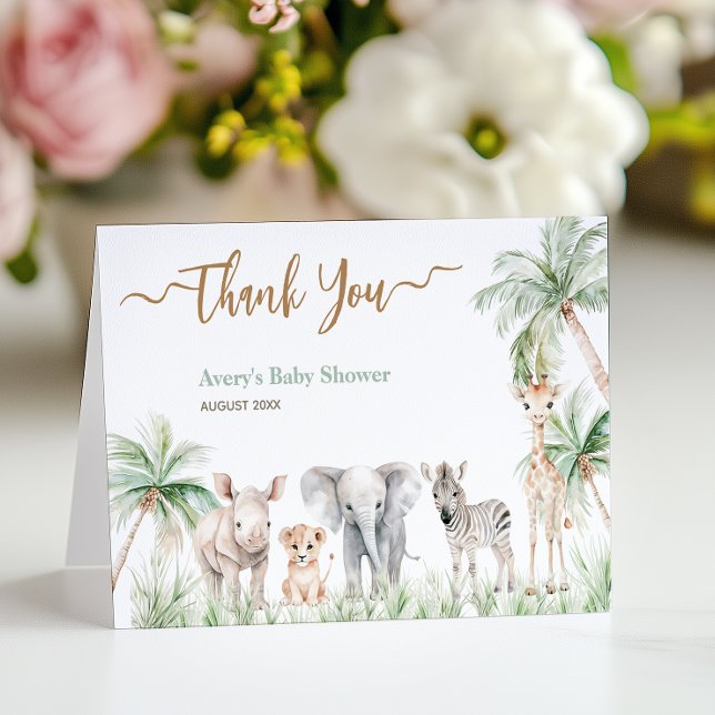 Safari Animal Wild One Baby Boy Shower Thank You Card (Creator Uploaded)