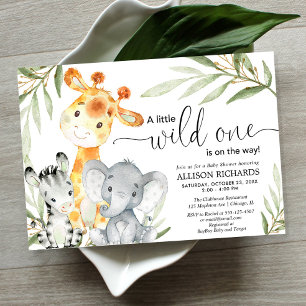 Safari animal wild one gender neutral baby shower invitation