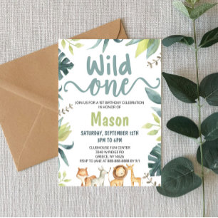 Safari Animal Wild One Jungle 1st Birthday Party Invitation
