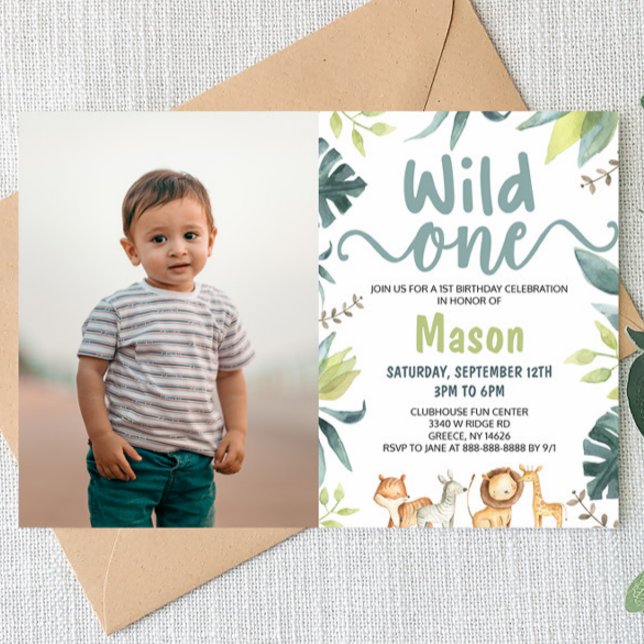 Safari Animal Wild One Jungle 1st Birthday Party Invitation (Creator Uploaded)
