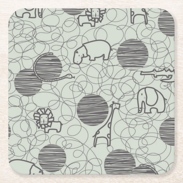 safari animals 1 square paper coaster (Front)