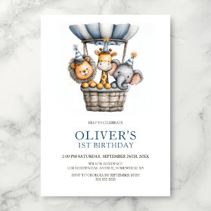Safari Animals 1st Birthday Party Invitation
