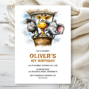 Safari Animals 1st Birthday Party Invitation