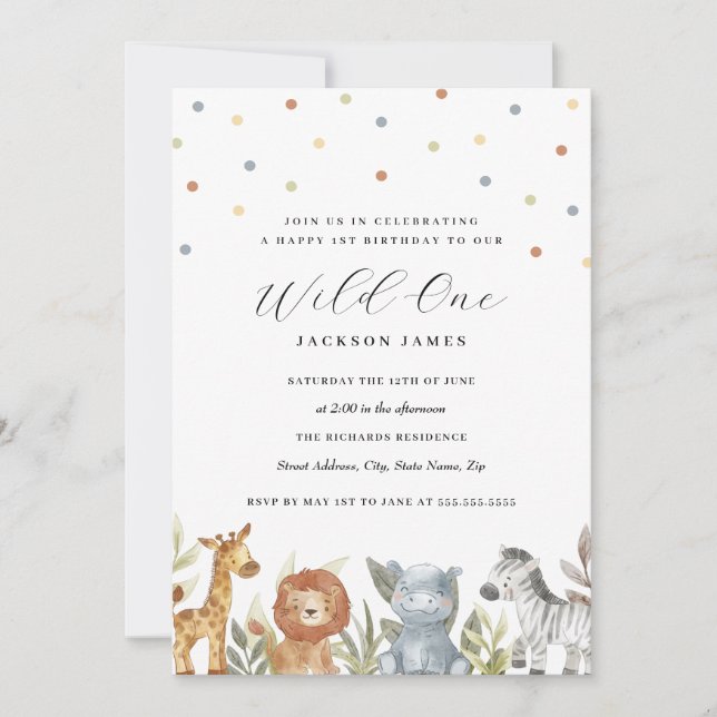 Safari Animals 1st Birthday Wild One  Invitation (Front)