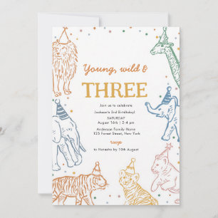 Safari Animals 3rd Birthday Party Invitation