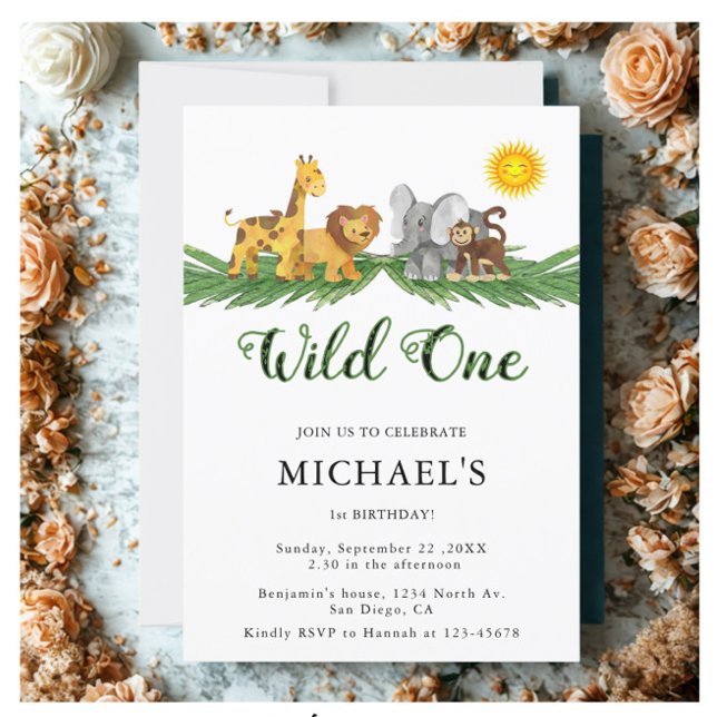 Safari Animals A little Wild One 1st Birthday Invitation (Creator Uploaded)
