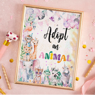 Safari Animals Adopt an Animal birthday Poster