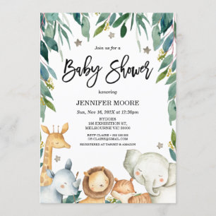 Safari Animals And Foliage Baby Shower Invitation