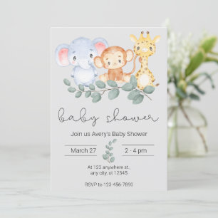 Safari Animals and Greenery Baby Shower Invitation