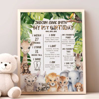 Safari Animals Baby Boy 1st Milestone
