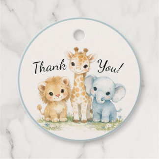 Safari Animals Baby Boy Elephant Lion Giraffe  Favour Tags