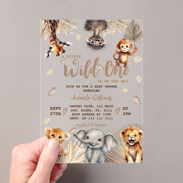 Safari Animals Baby Shower Acrylic Invitations (Insitu (Handheld))