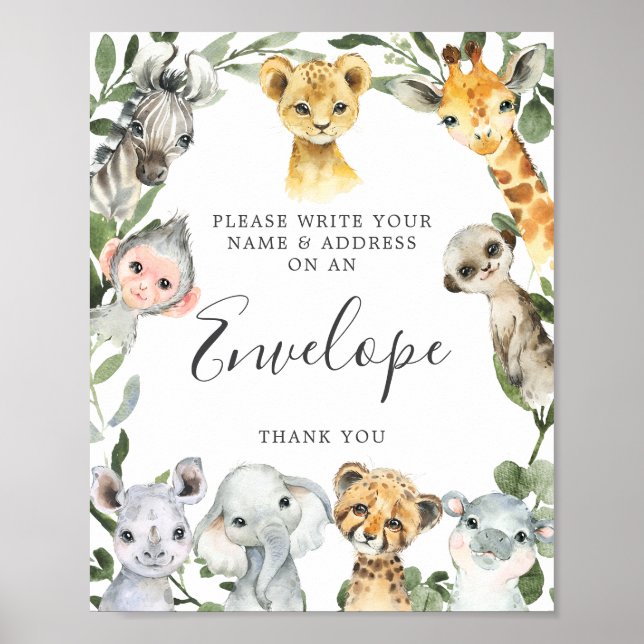 Safari Animals Baby Shower Address Envelope Sign (Front)