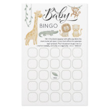 Safari Animals Baby Shower Baby Bingo Game Card