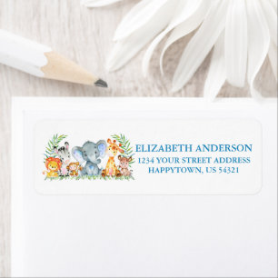 Safari Animals Baby Shower Blue Return Address