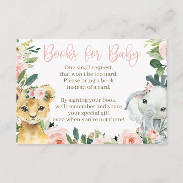 Safari Animals Baby Shower Book Card for a Girl (Front)