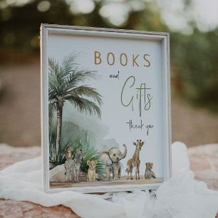 Safari Animals Baby Shower Books and Gifts Sign