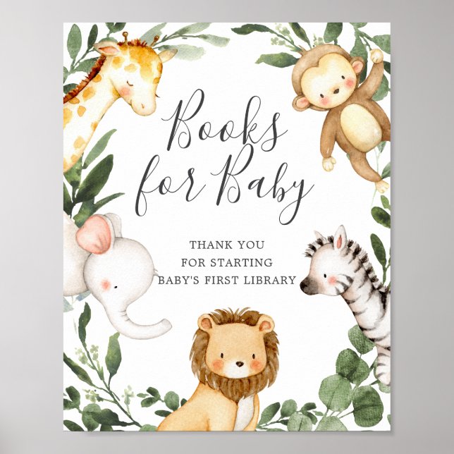Safari Animals Baby Shower Books For Baby Sign (Front)