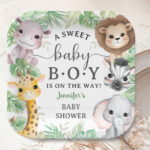 Safari Animals Baby Shower Boy Tropical Jungle  Paper Plate