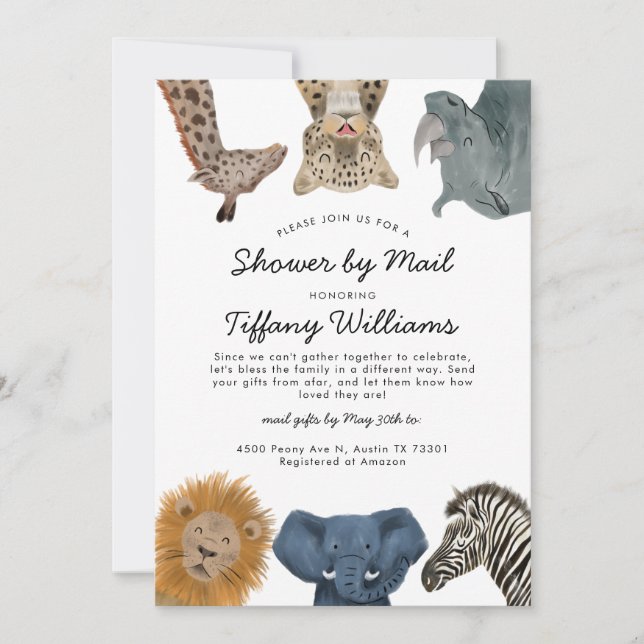 Safari Animals Baby Shower By Mail Invitation (Front)