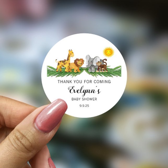 Safari Animals Baby Shower Classic Round Sticker (Creator Uploaded)