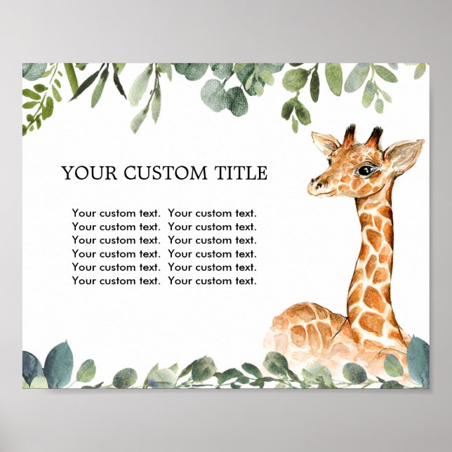 Safari animals baby shower custom sign 8"x10" (Front)