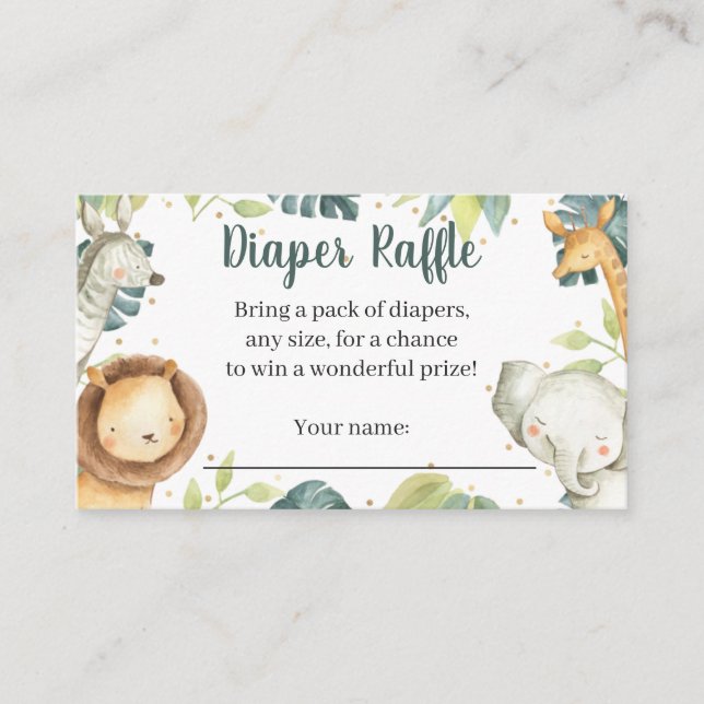 Safari Animals Baby Shower Diaper Raffle Card (Front)