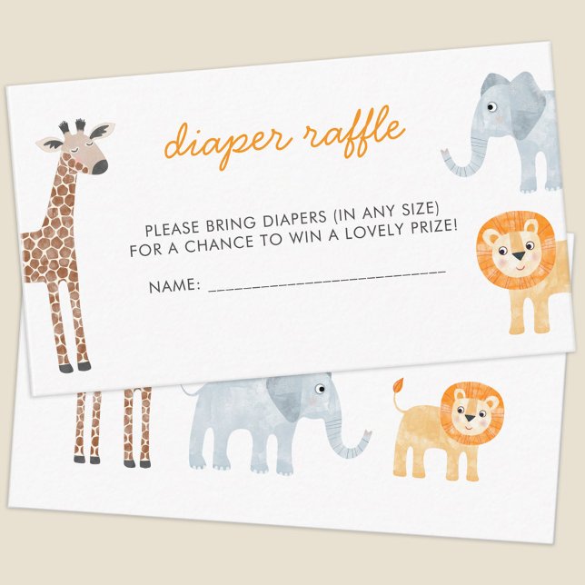 Safari Animals Baby Shower Diaper Raffle Enclosure Card (Adorable baby safari animal themed baby shower diaper raffle request cards)