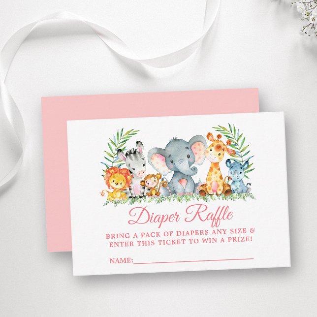 Safari Animals Baby Shower Diaper Raffle Ticket Pk Enclosure Card (Customize to change text color, style, text size or color of back of card.)