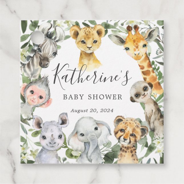 Safari Animals Baby Shower Favour Tag (Front)