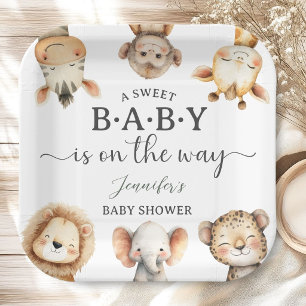 Safari Animals Baby Shower Gender Neutral Jungle Paper Plate